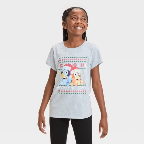 Cat & Jack Other - Girls' Bluey Holiday Short Sleeve Graphic T-Shirt - Heather Gray L